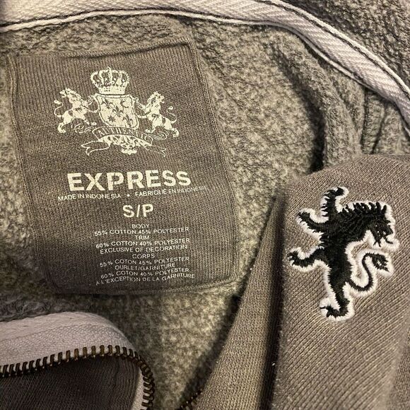 VINTAGE Y2K Express Gray Fleece Hoodie FULLZIP Jacket SMALL Unisex Outdoor Logo - Picture 4 of 11